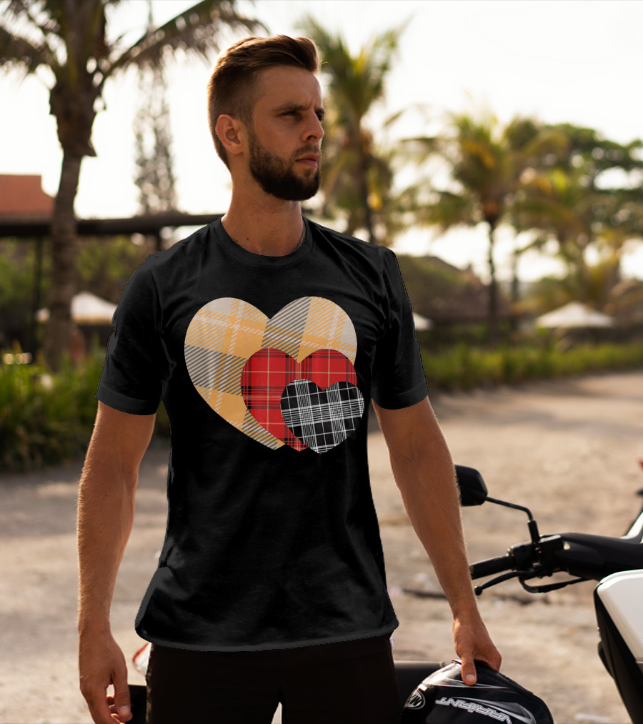 Three Valentines Hearts Plaid T-Shirt