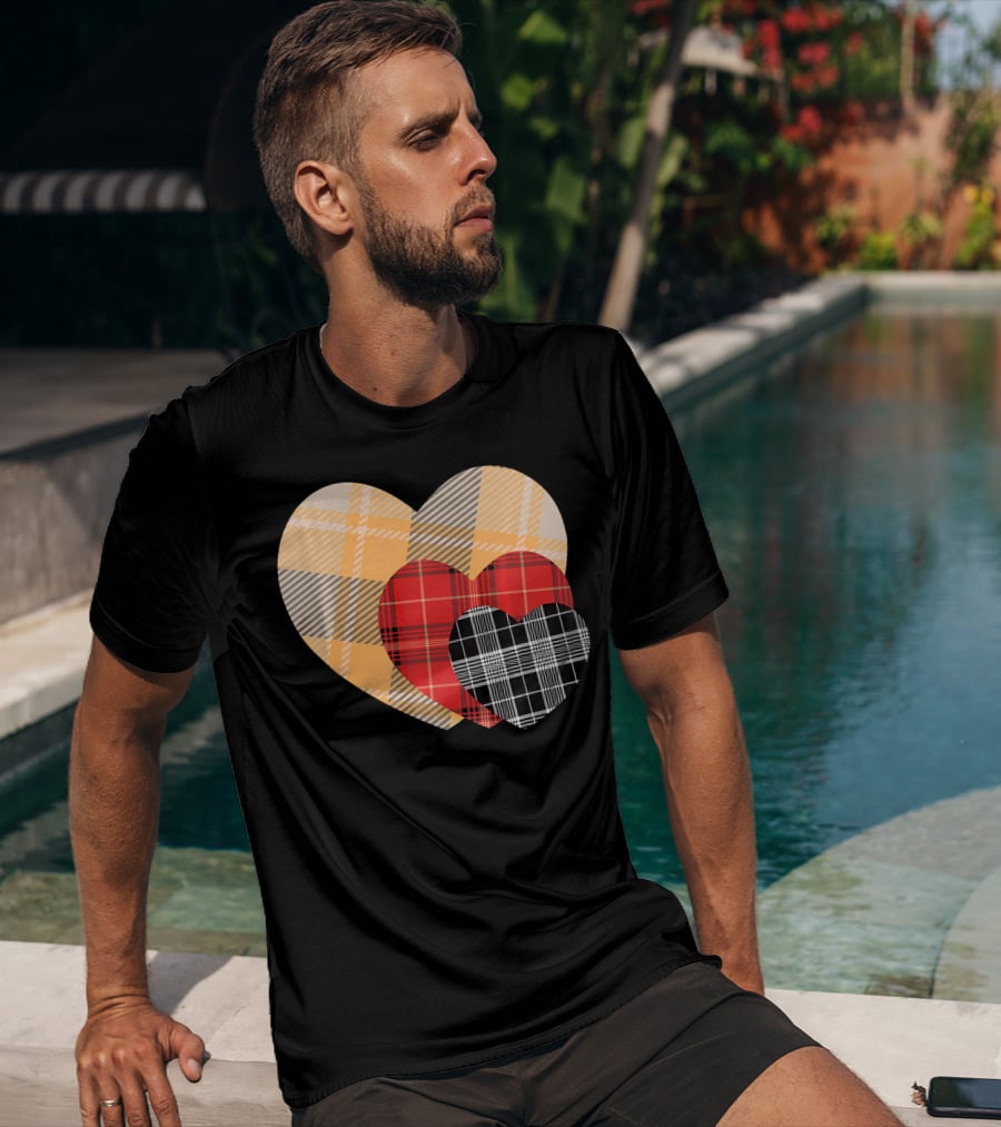 Three Valentines Hearts Plaid T-Shirt