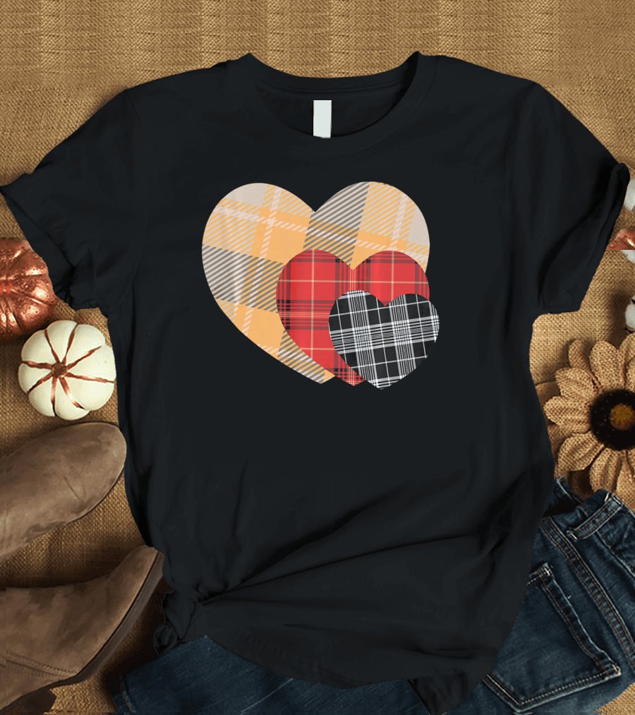 Three Valentines Hearts Plaid T-Shirt