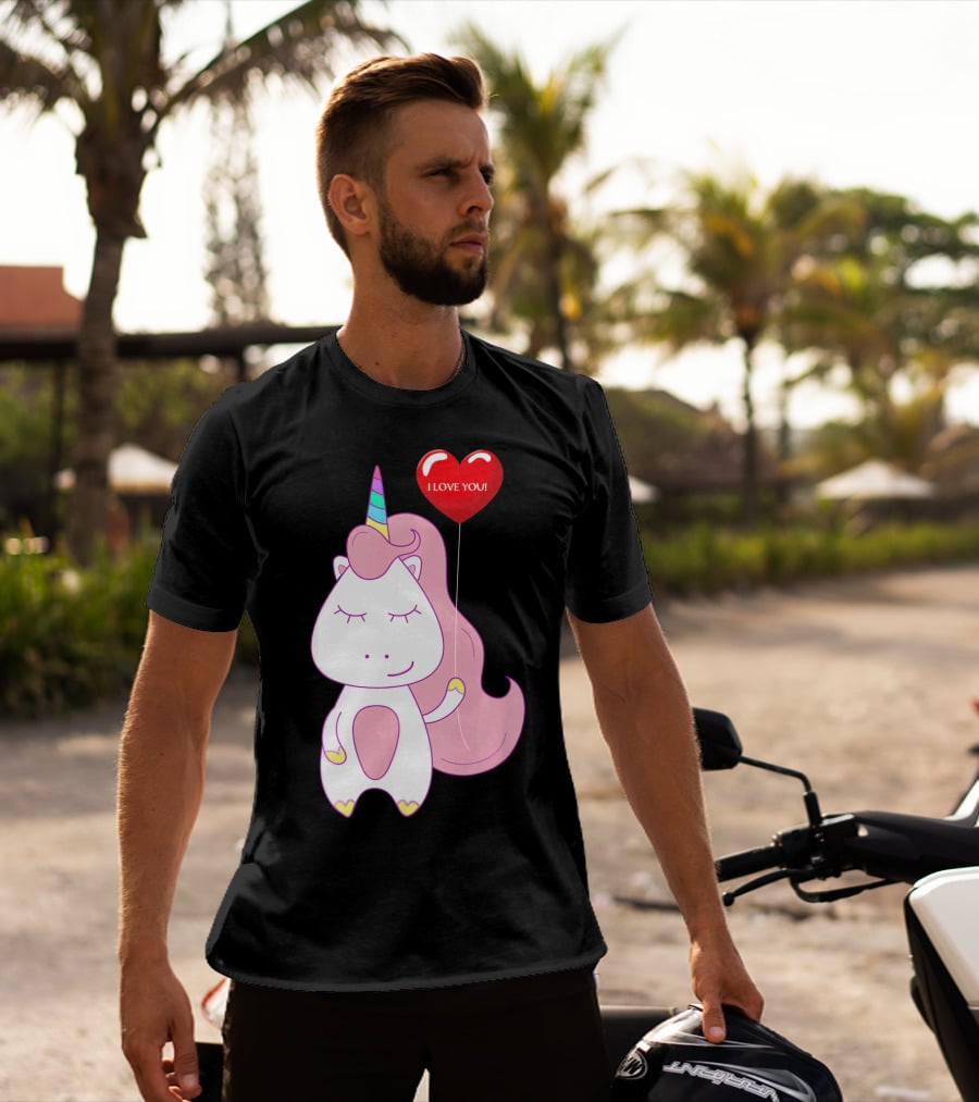 Unicorn Holding Heart Balloon With I Love You Message Valentine T-Shirt