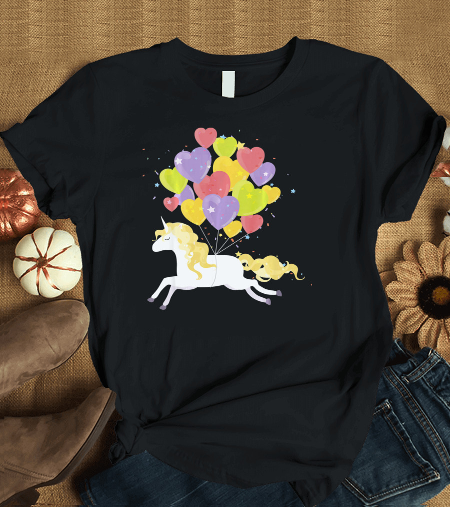 Unicorn Love Heart Balloons Valentines Day T-Shirt