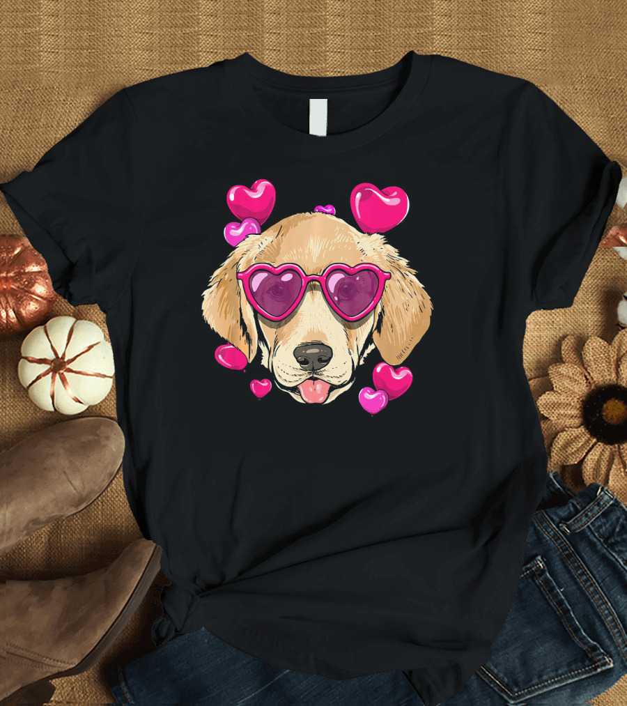 Labrador Retriever Heart Sunglasses Valentines Day Hearts T-Shirt