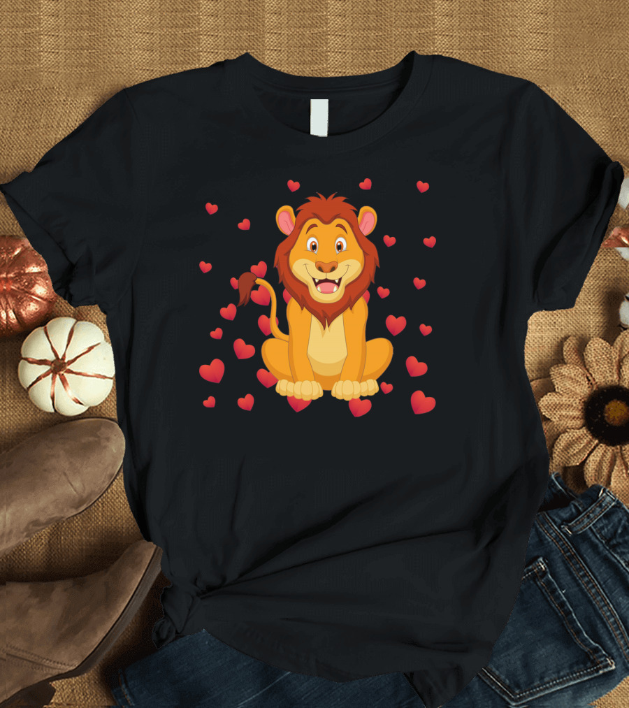 Lion Heart Surrounded by Valentine Hearts T-Shirt
