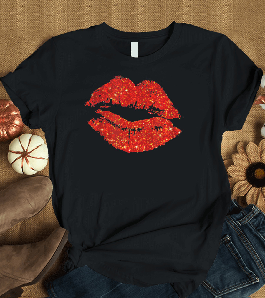 Lipstick Red Glitter Valentine Lips T-Shirt