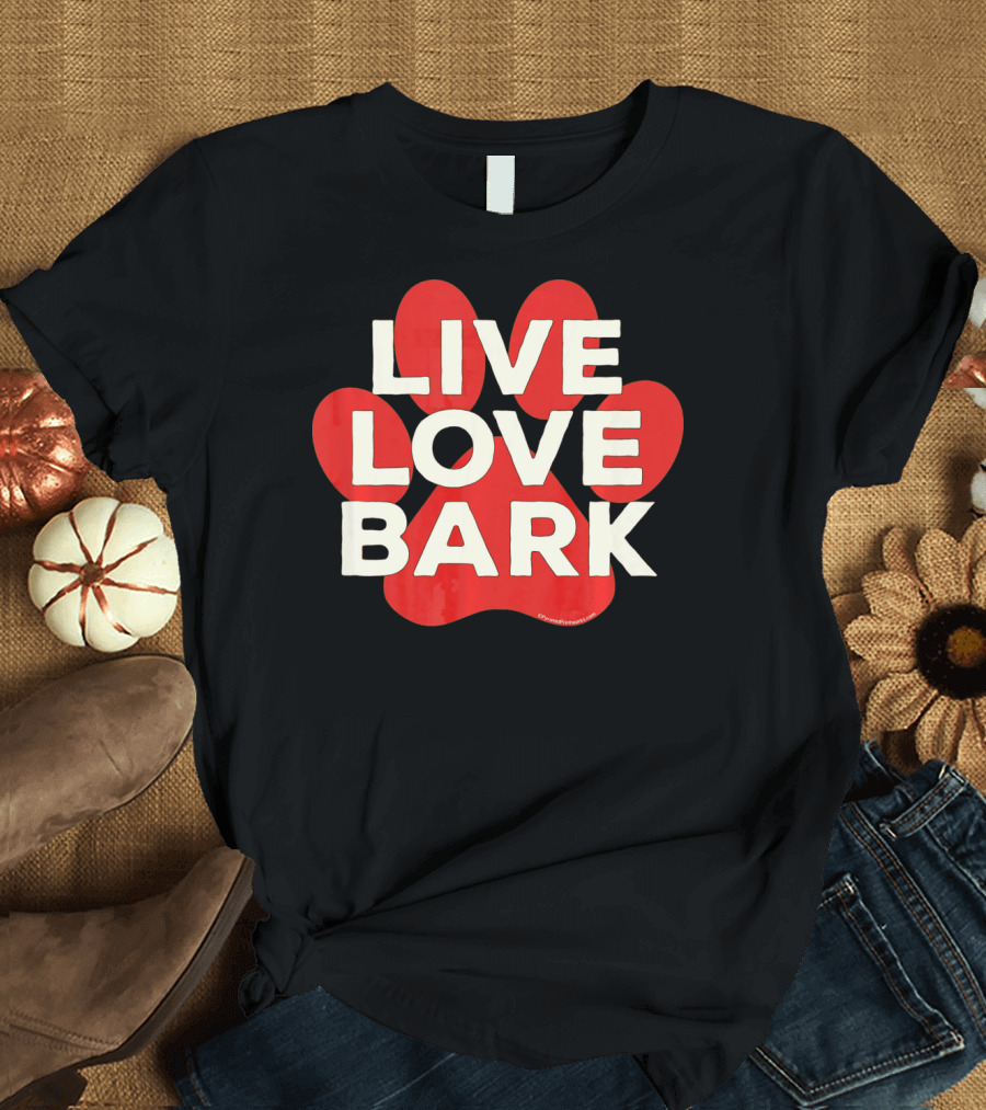 Live Love Bark Retro Red Dog Paw T-Shirt