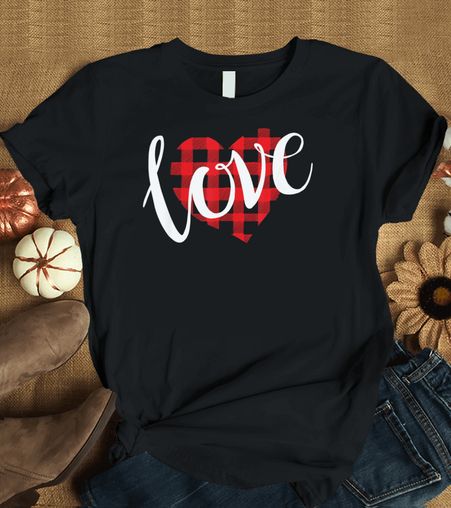Buffalo Plaid Heart Love Valentine Day T-Shirt
