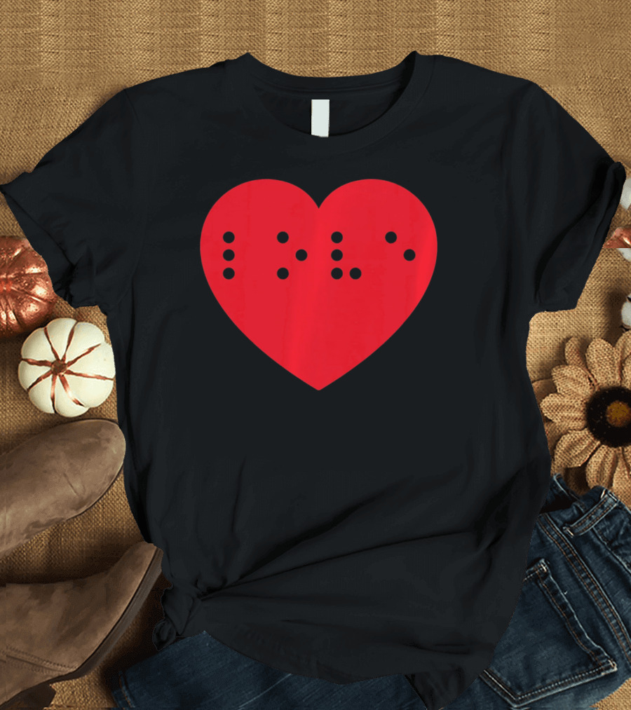 Love in Braille Inside Big Red Heart T-Shirt