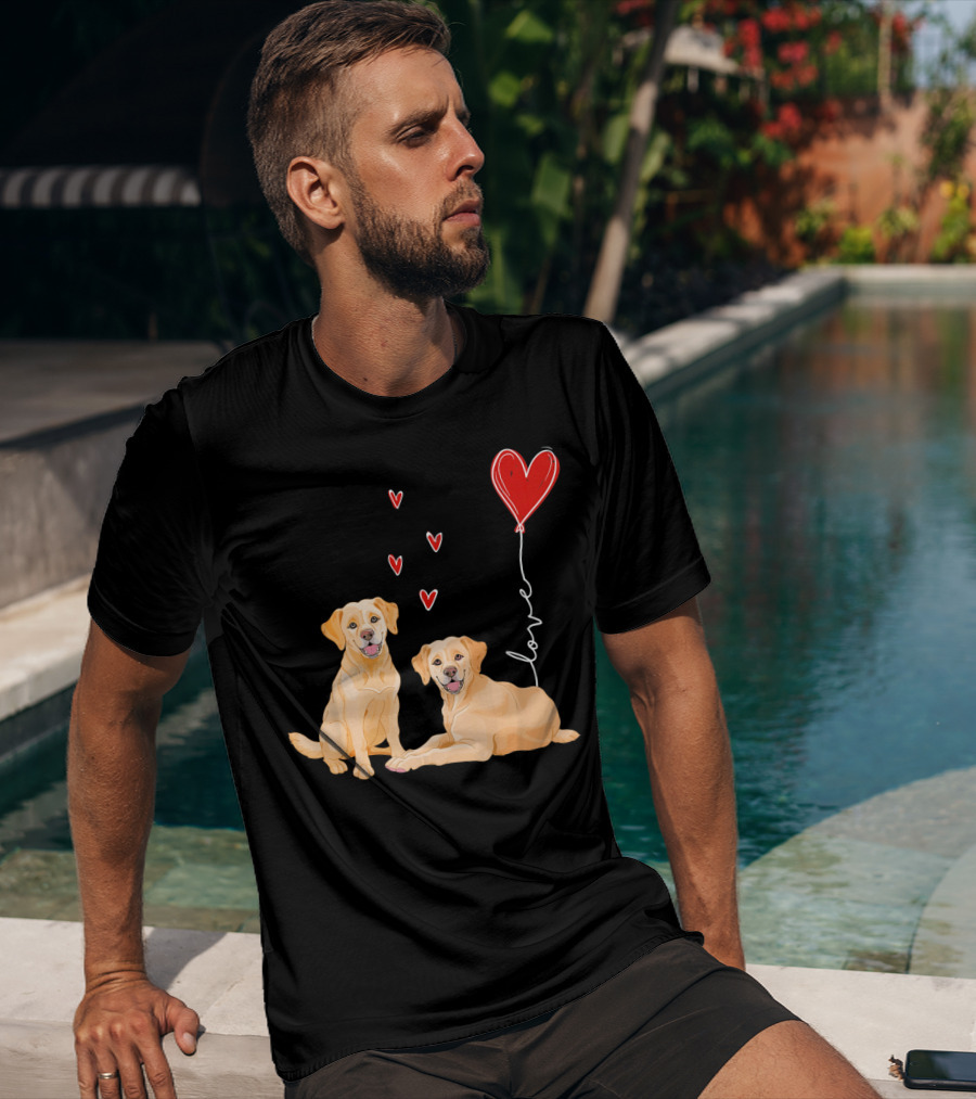 Love Red Heart Balloon Labrador Couple T-Shirt