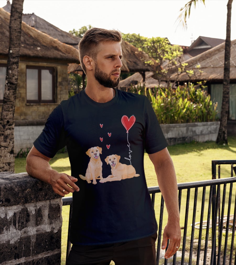 Love Red Heart Balloon Labrador Couple T-Shirt