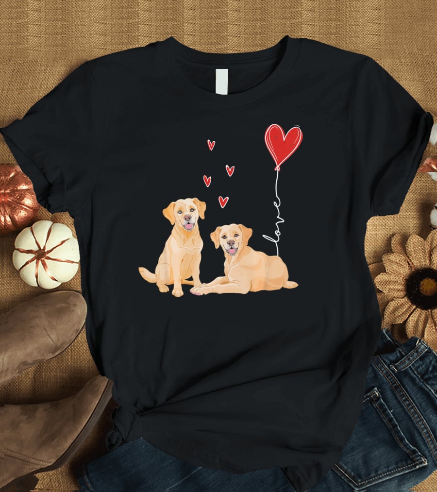 Love Red Heart Balloon Labrador Couple T-Shirt