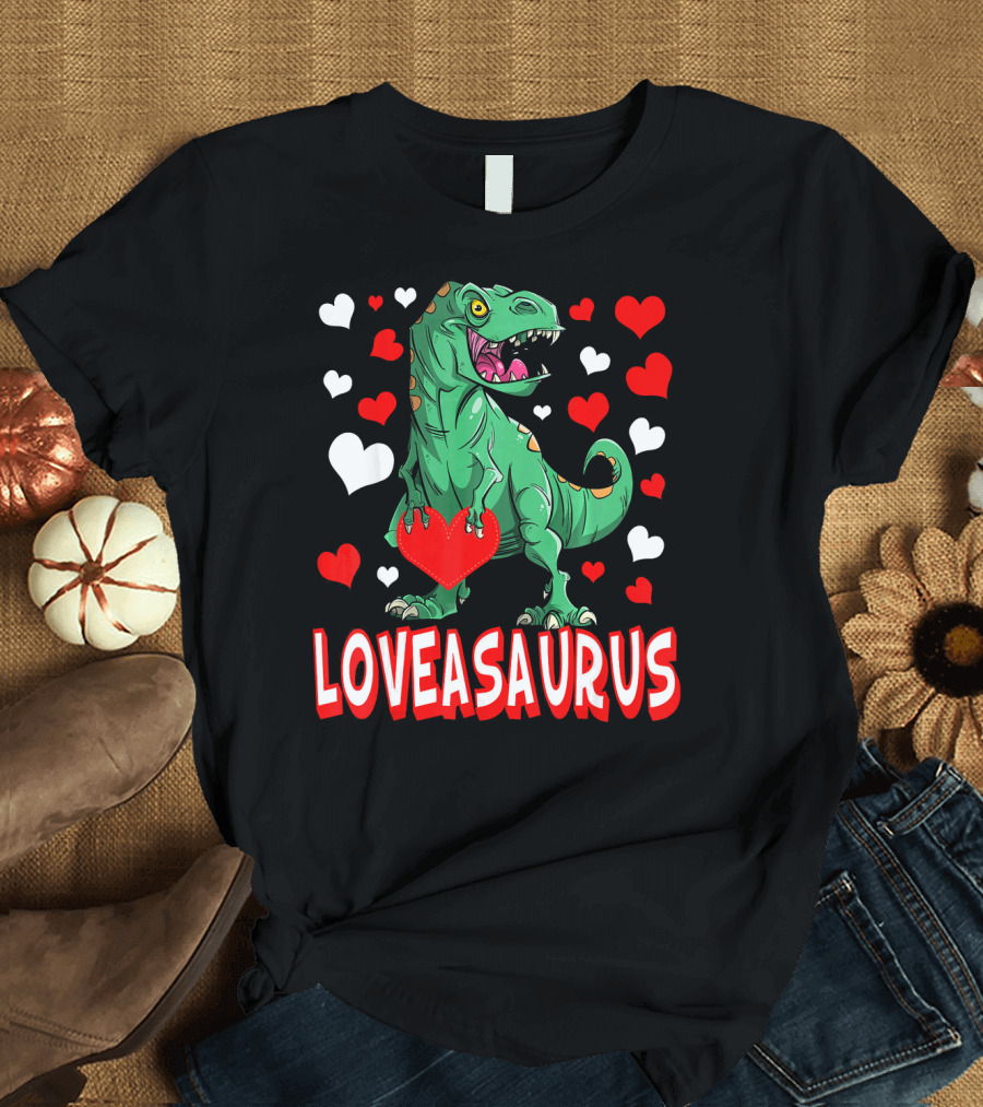 Loveasaurus Dinosaur with Hearts Valentines Day T-Shirt