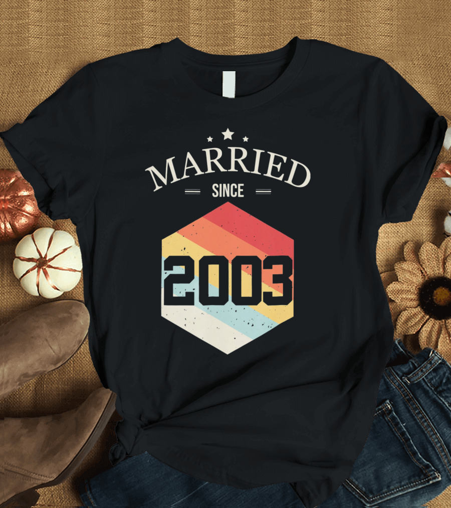 Married Since 2003 Vintage Stripes Retro Valentine's T-Shirt