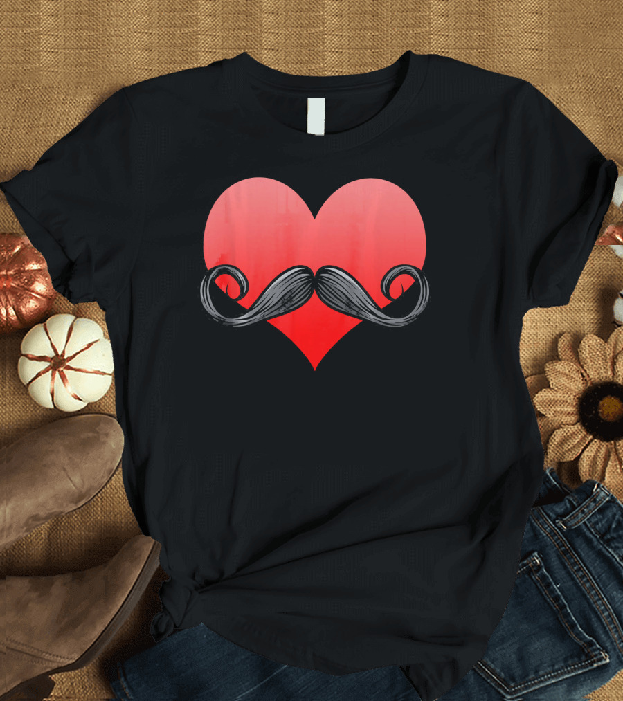 Mustache Heart Beard Valentines Day Love T-Shirt