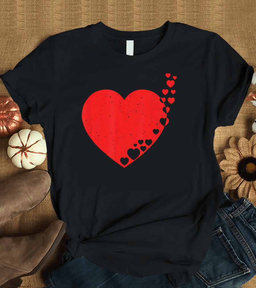 Big Heart Distressed Valentines Red Heart with Small Hearts Fluttering T-Shirt