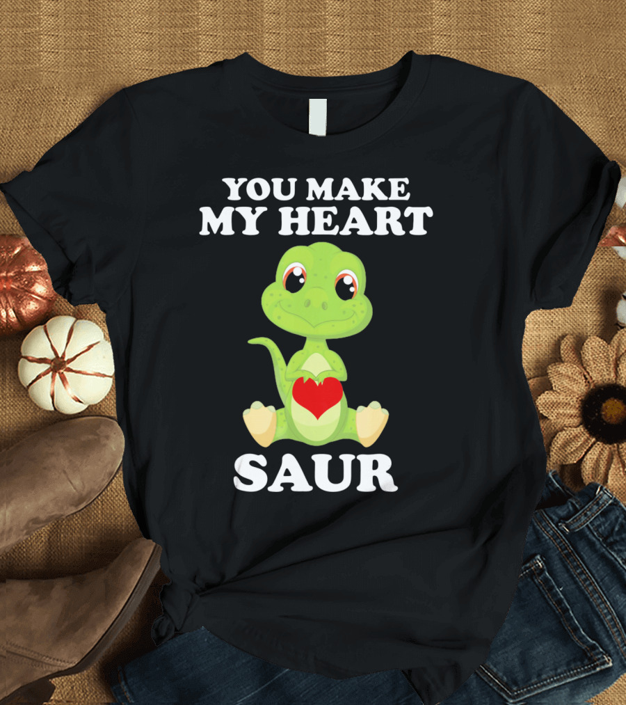 You Make My Heart Saur Valentines Day Cute Dinosaur with Heart T-Shirt