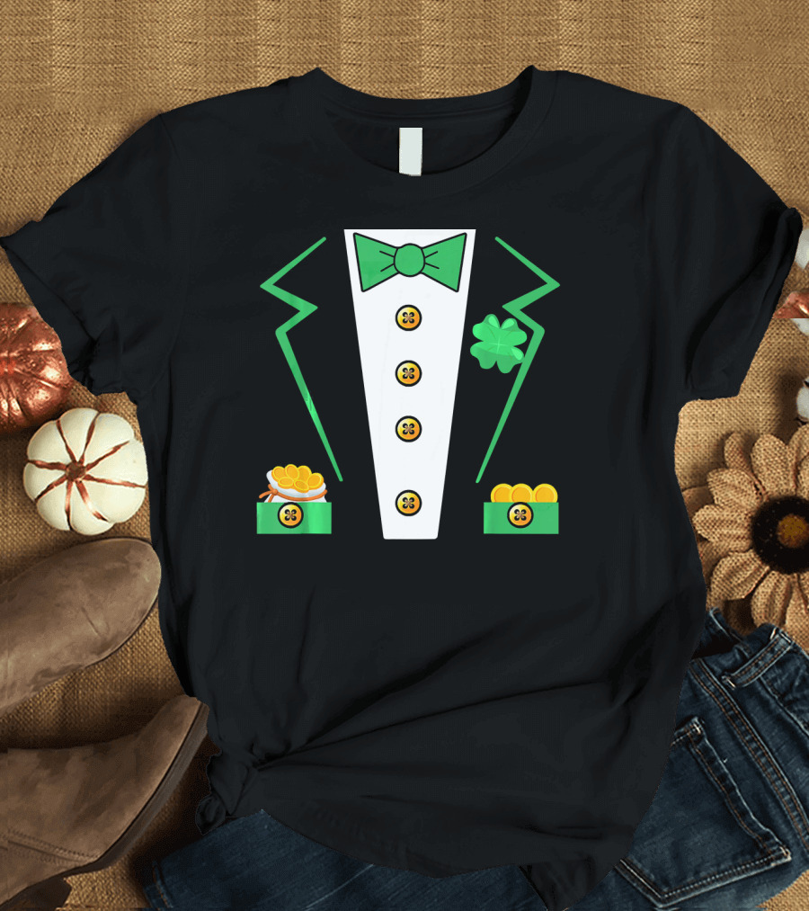 St. Patrick's Day Leprechaun Tuxedo with Shamrock and Coin Boxes T-Shirt