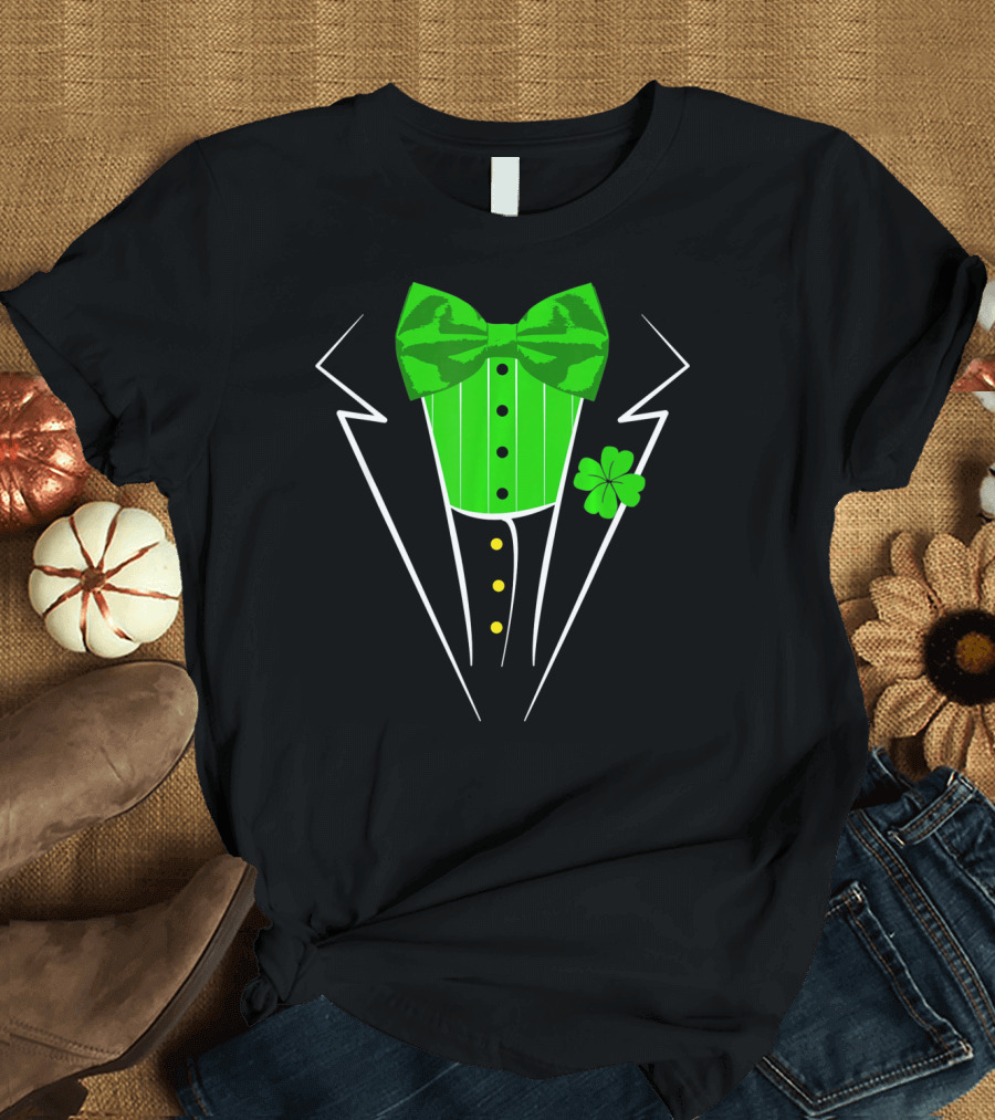 Saint Patricks Day Irish Tuxedo Clover Bow Tie T-Shirt