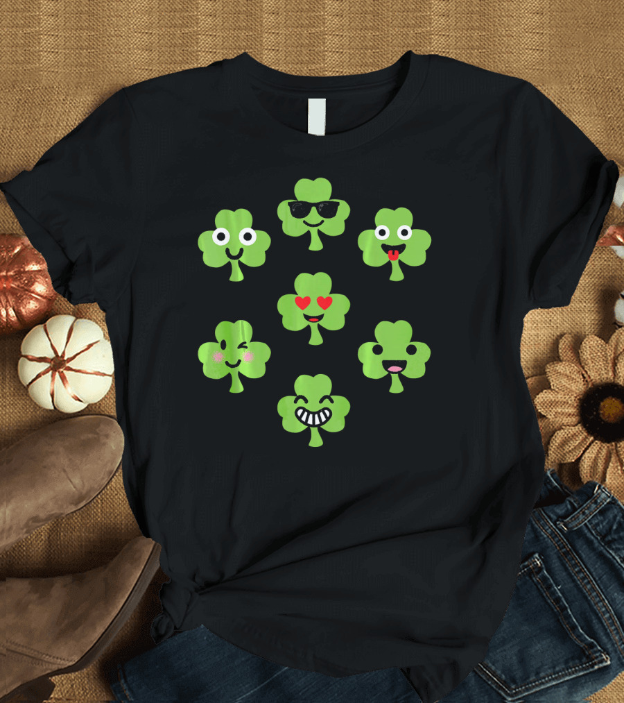 Emoji Shamrock Faces Lucky St. Patrick's Day T-Shirt