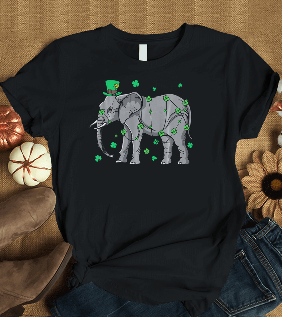 Elephant Wearing Leprechaun Hat with Shamrocks T-Shirt
