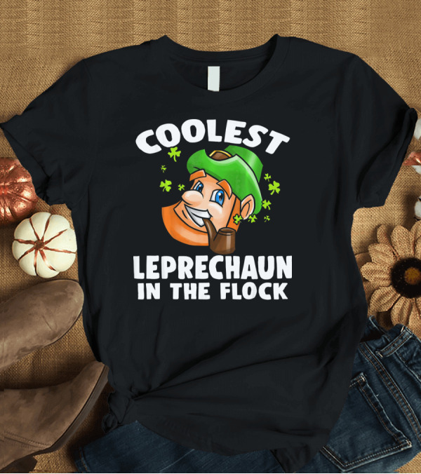 T-Shirt: Coolest Leprechaun In The Flock Shamrock Pipe Hat Cartoon T-Shirt Coolest Leprechaun In The Flock Shamrock Pipe Hat Cartoon T-Shirt