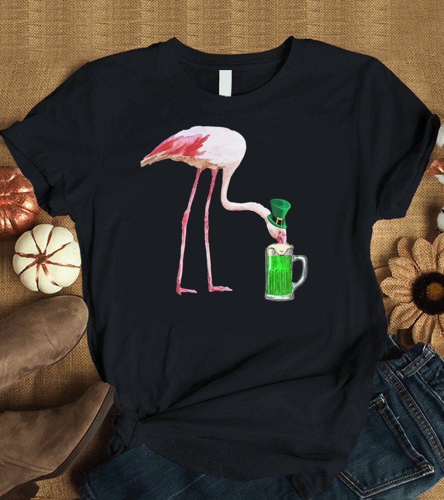 Irish Flamingo Drinking Green Beer T-Shirt