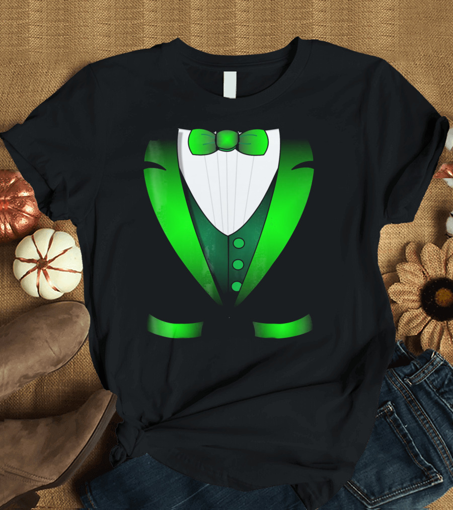 Irish St Patricks Day Leprechaun Green Tuxedo Bowtie T-Shirt