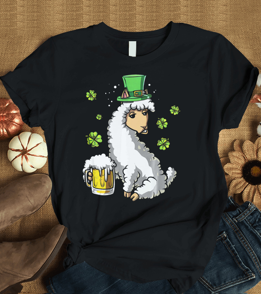 Leprechaun Sheep with Beer and Shamrocks T-Shirt