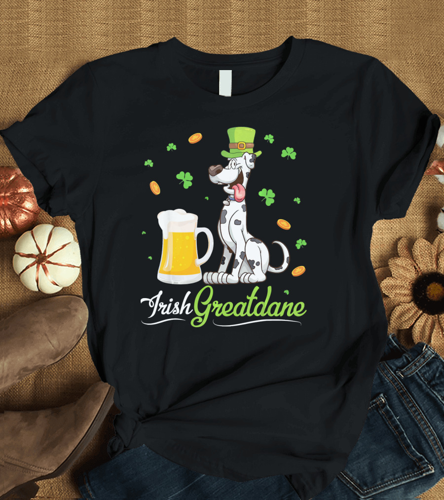 Irish Greatdane Leprechaun Shamrocks Beer Mug T-Shirt