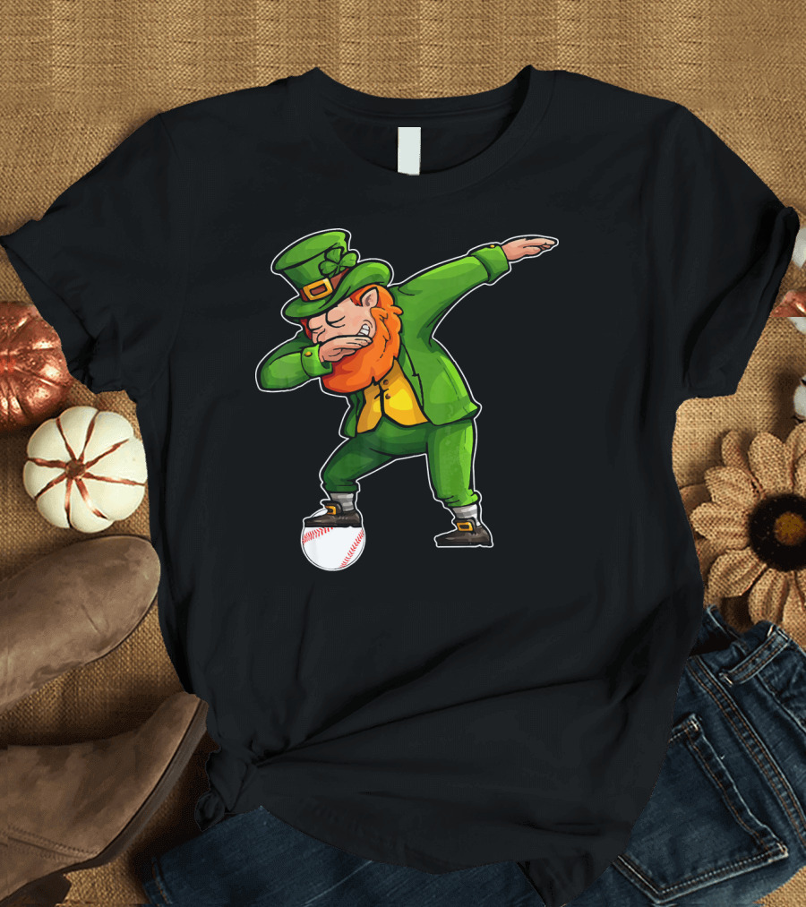 Dabbing Leprechaun on Baseball St Patricks T-Shirt