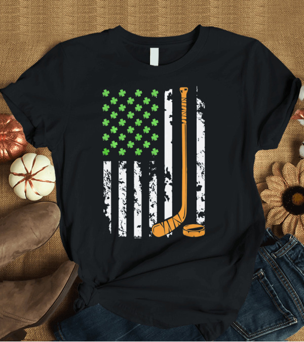T-Shirt: Irish American Hockey Sticks and Shamrocks Flag T-Shirt Irish American Hockey Sticks and Shamrocks Flag T-Shirt