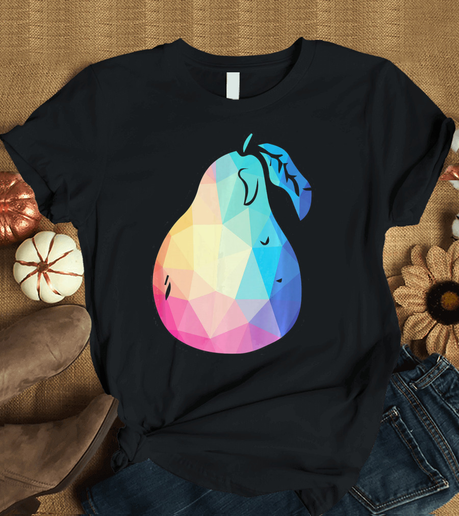 Low Poly Pear Vegetarian and Fru Geometric Colorful Polygon T-Shirt