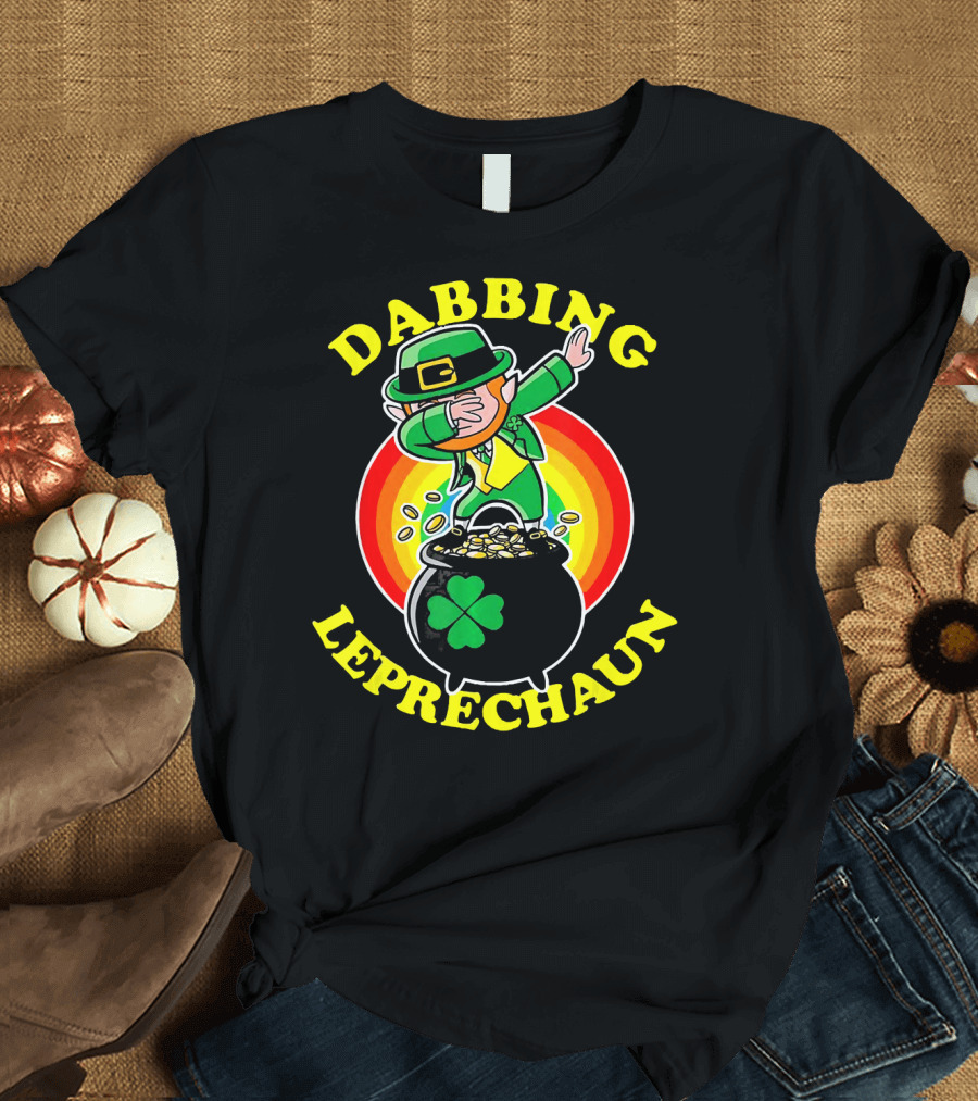 Dabbing Leprechaun Pot of Gold Rainbow T-Shirt