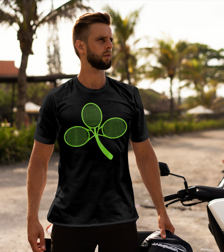 Tennis Shamrock Irish St Pattys Sports Racquet Clover T-Shirt