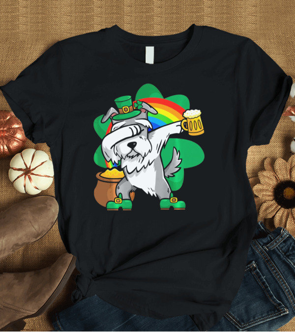 T-Shirt: Funny Dabbing Schnauzer Leprechaun with Beer and Rainbow T-Shirt Funny Dabbing Schnauzer Leprechaun with Beer and Rainbow T-Shirt