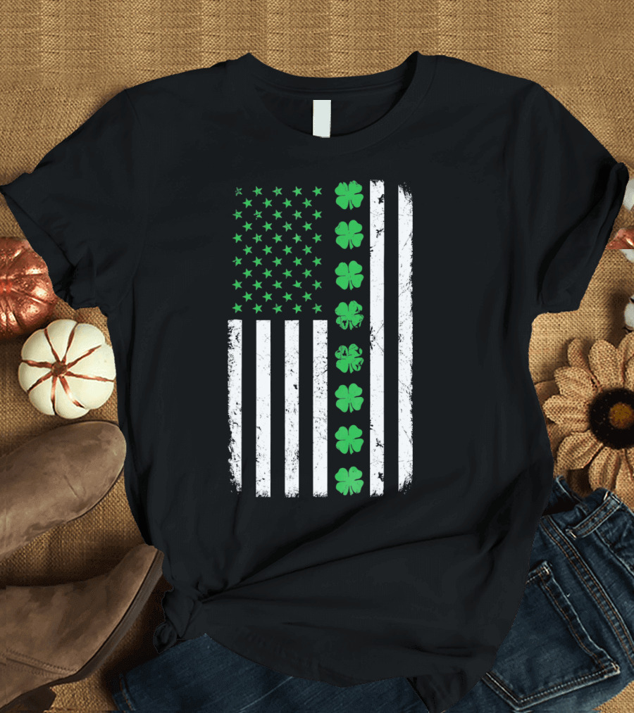 St Patricks Day Irish American Flag Clover T-Shirt