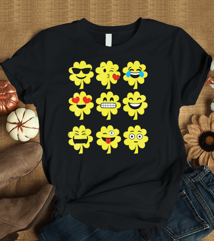 St. Patricks Day Clover Emoji Faces Collection T-Shirt
