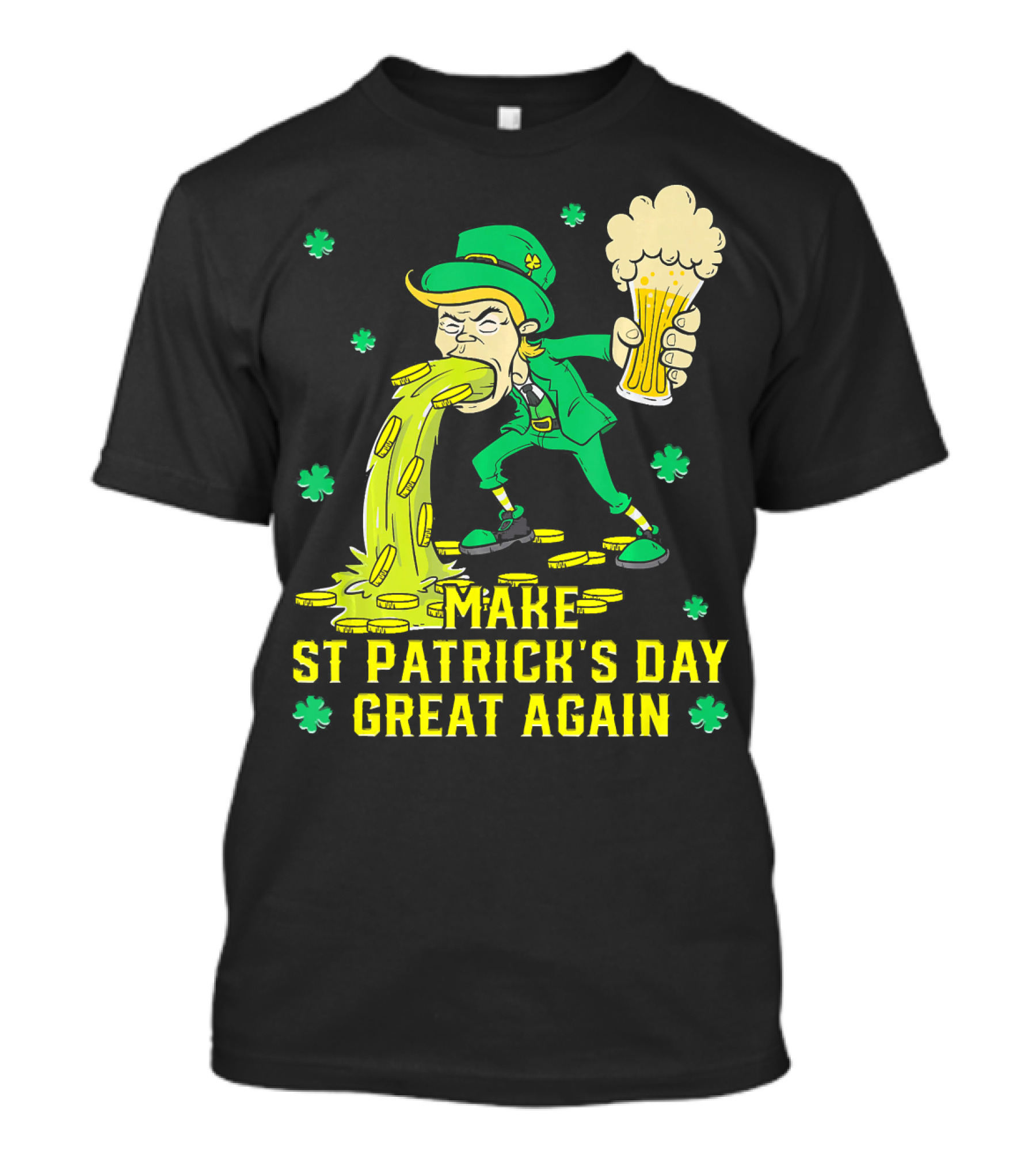 Make St Patrick's Day Great Again Leprechaun With Beer And Gold Coins T-Shirt
