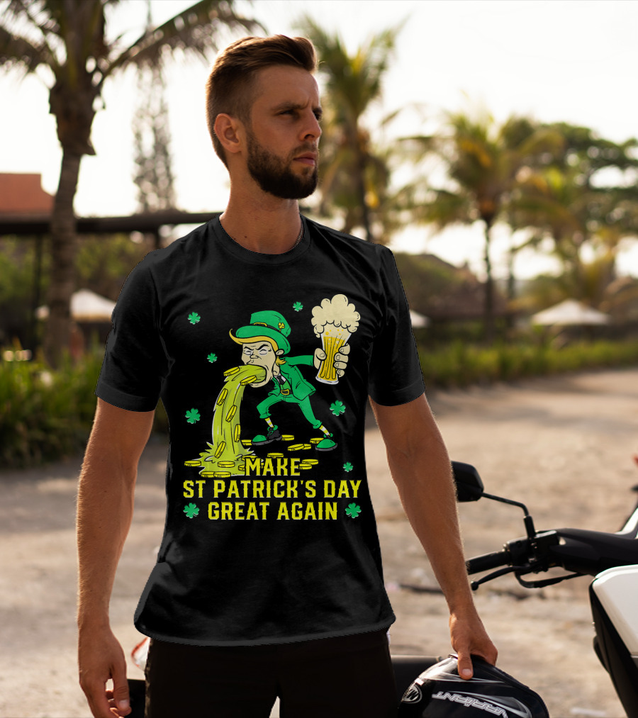 Make St Patrick's Day Great Again Leprechaun With Beer And Gold Coins T-Shirt