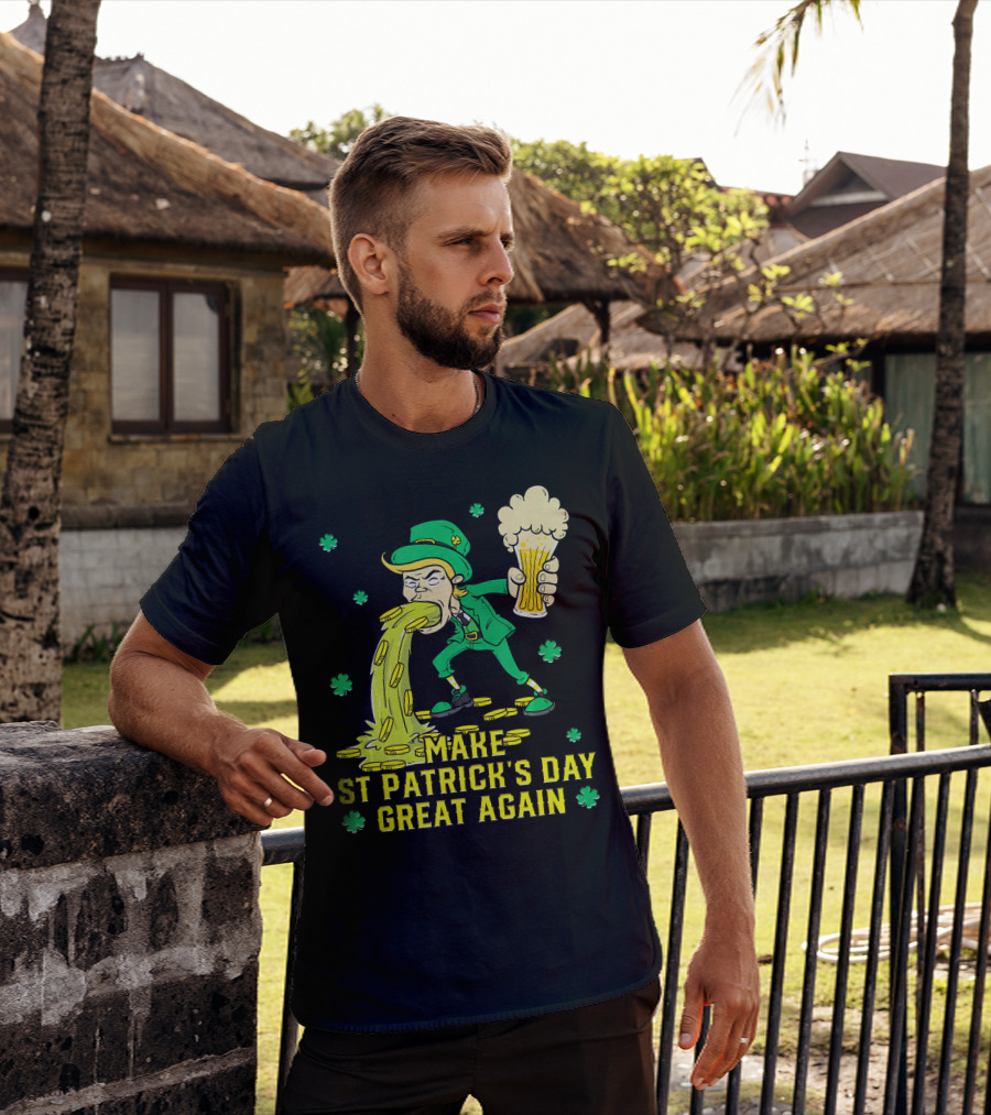 Make St Patrick's Day Great Again Leprechaun With Beer And Gold Coins T-Shirt