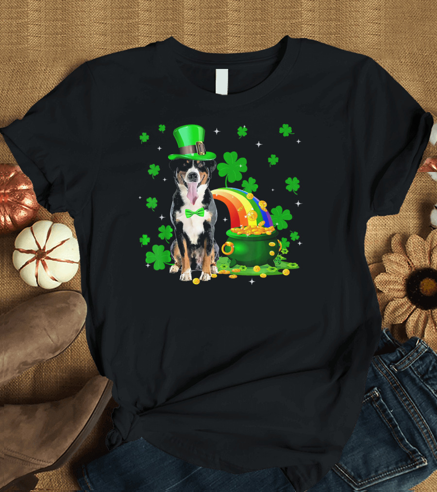Leprechaun Appenzeller Sennenhund St Patrick's Day Rainbow Pot of Gold Shamrocks T-Shirt