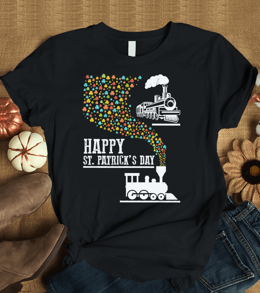 Happy St Patrick's Day Irish Shamrock Train Steam Puff T-Shirt