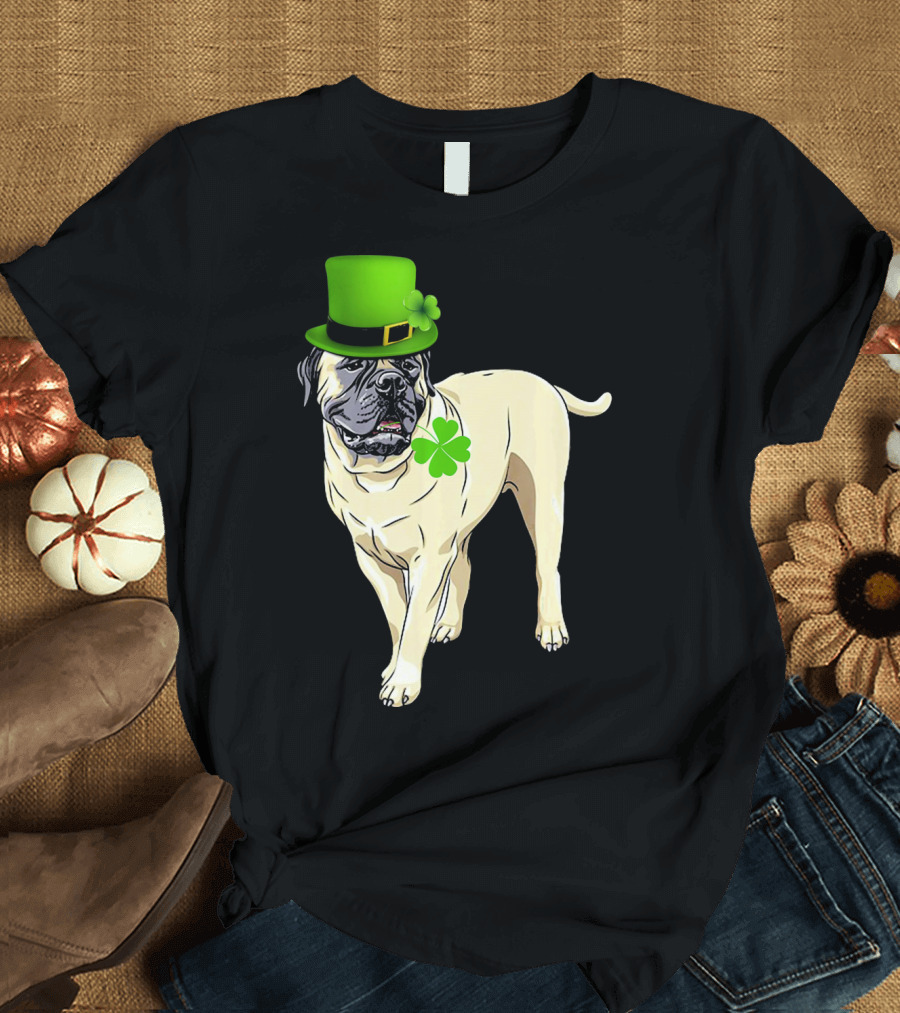 St Patricks Day BullMastiff Dog Irish Shamrock Hat T-Shirt