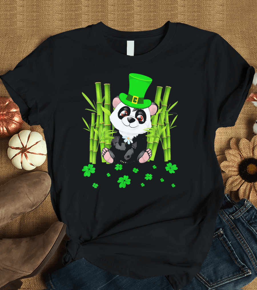 Leprechaun Panda Bamboo St Patricks Day Shamrock T-Shirt