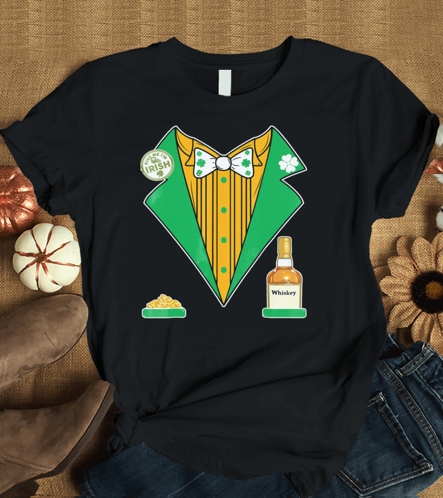 Kiss Me I'm Irish St. Patrick's Day Tux with Whiskey and Gold Coins T-Shirt