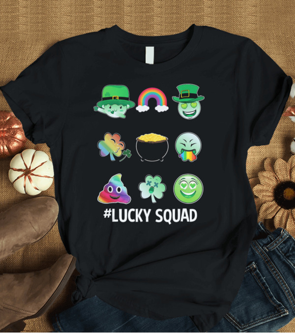 T-Shirt: Lucky Squad St. Patricks Day Emoji Rainbow Clover Pot of Gold T-Shirt Lucky Squad St. Patricks Day Emoji Rainbow Clover Pot of Gold T-Shirt