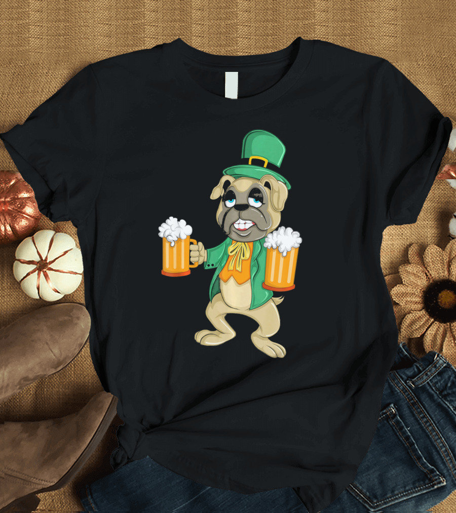 Irish Leprechaun Pug with Beers for St. Patrick's T-Shirt