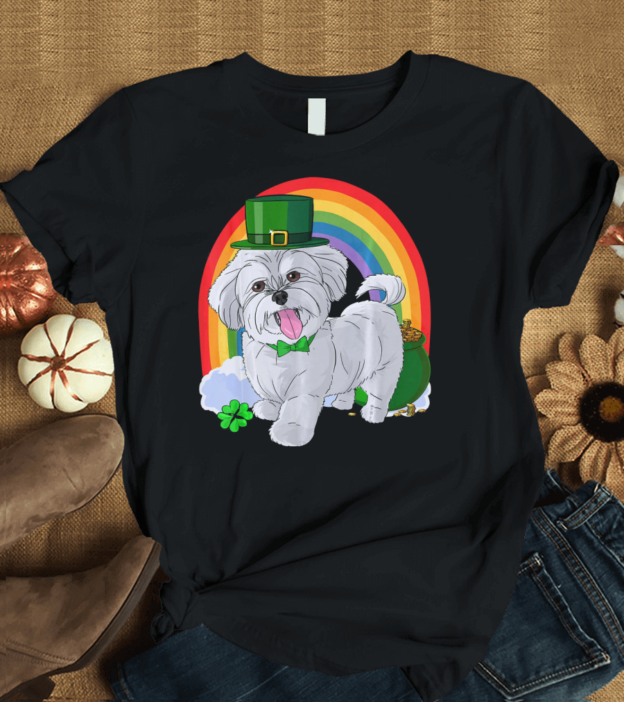 Maltese Leprechaun St Patrick's Day Rainbow Shamrock T-Shirt