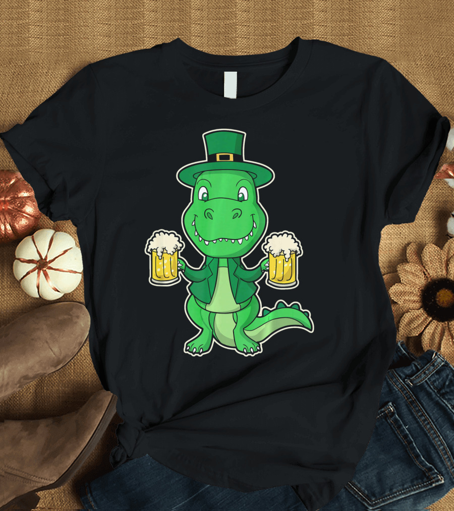 Leprechaun Dinosaur with Beers St. Patrick's Day T-Shirt