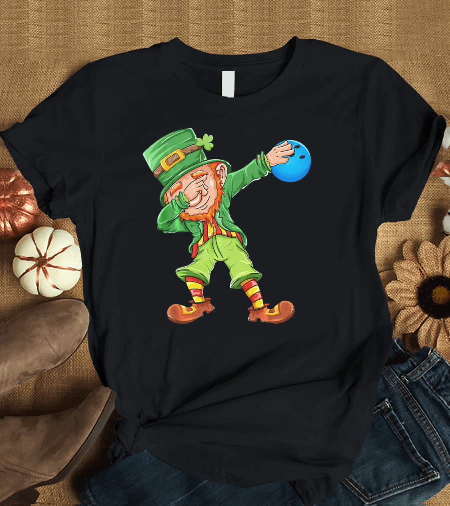 Bowling Leprechaun Dabbing with Bowling Ball T-Shirt