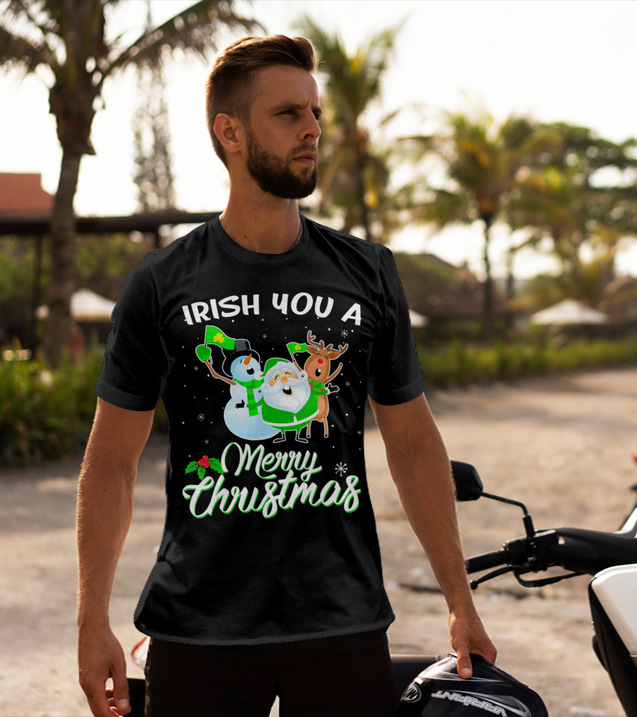 Irish You A Merry Christmas Snowman Santa Reindeer T-Shirt